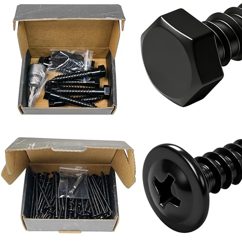 Mywish (8Sets) 1/2" x 3" Hex Head Lag Bolts & 100Pcs #10 × 3" Phillips Truss Head Wood Screws, Black Wood Screws 3 Inch, Quick Metal Self Tapping, Heavy Duty Lag Screws with Washers, Lag Screws