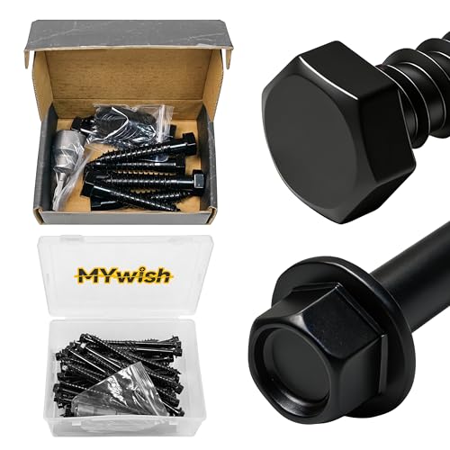 Mywish (8Sets) 1/2" x 3" Hex Head Lag Bolts & 50Pcs 4 Inch Wood Screws, #14 x 4 Heavy Duty Outdoor Wood Screws Assortment Kit Deck Screws, Lack Timber Screws Lag Bolts
