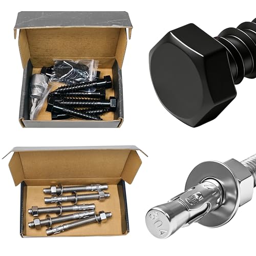 Mywish (8Sets) 1/2" x 3" Hex Head Lag Bolts & 5Pcs 1/2 x 5 Inch Wedge Anchors, 304 Stainless Steel Industrial 1/2 Heavy Duty Industrial Masonry Wdege Anchor Bolts, Lag Screws Wood Screws