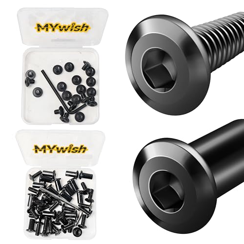 Mywish M6 x 8mm 20Pcs Flat Head Hex Socket Cap Screws Bolts & M6 x 16mm 20Set Flat Head Hex Socket Cap Screws Bolts with Barrel Nuts, 304 Stainless Steel Furniture Bolts Full Thread, Black Oxide & Hex