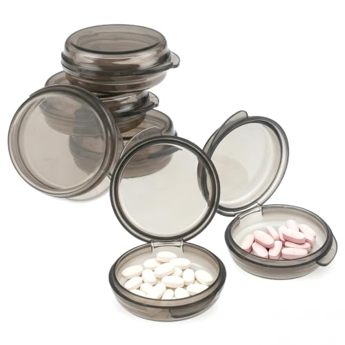 Prasacco Pack of 6 Mini Pill Box in Black, Pill Box Small for On the Go Small Pill Organiser Box, Portable Travel Storage Box for Pills, Vitamin, Liver Oil, Sweets (4 x 4 x 1.5 cm)