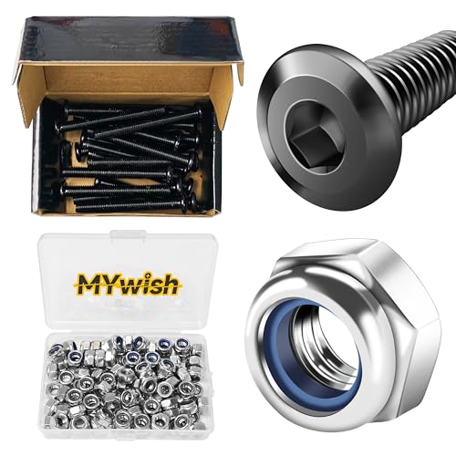 Mywish M8 x 70mm 20Pcs Flat Head Hex Socket Cap Screws Bolts & 100Pcs M8 X 1.25MM Stainless Steel (A2-70) Nylon Lock Nuts Inserted Hex Self Clinching, 304 Stainless Steel Furniture Bolts Full Thread