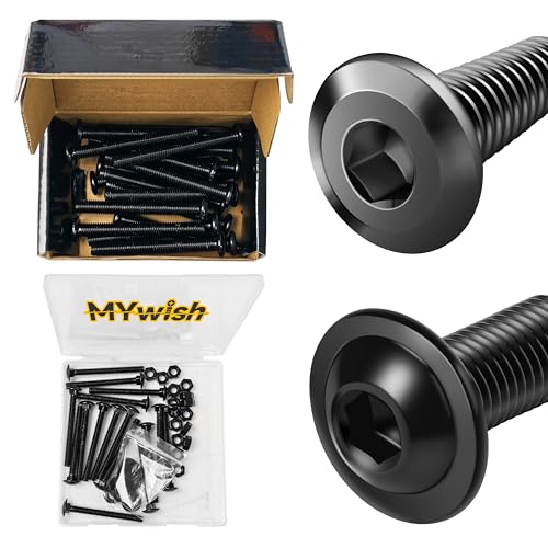 Mywish M8 x 70mm 20Pcs Flat Head Hex Socket Cap Screws Bolts & M8 x 50mm 20Pcs Flange Button Head Hex Socket Cap Screws Bolts, 304 Stainless Steel Furniture M8 x 1.25 Bolts Full Thread, Black Oxide