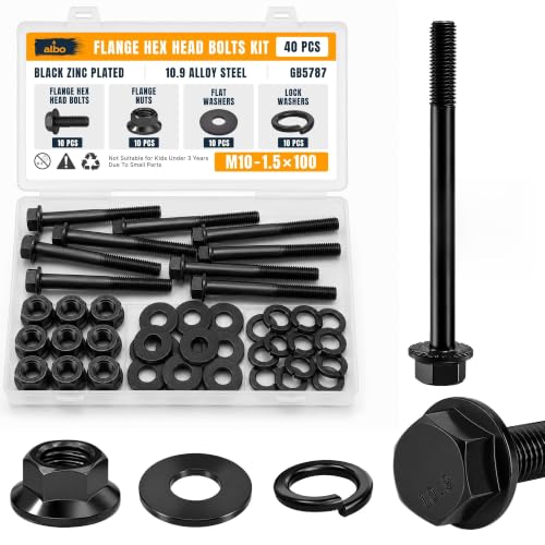 ALBO M10-1.5 x 100mm Flange Hex Bolt Kit, 40 PCS, 10.9 Black Zinc, PRO M10x100mm