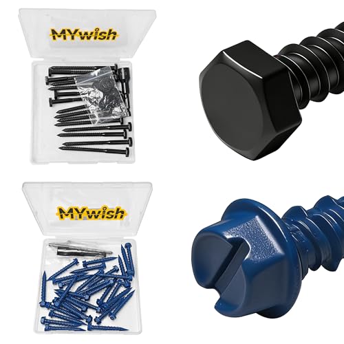 Mywish (15Sets) 1/4" x 3-1/2" Hex Head Lag Bolts & 30Pcs 1/4 x 1-3/4" Concrete Screws, Slotted Hex Washer Head Stucco Screws Anchor Kit with 3/16 Drill Bit, Masonry Screws Self Tapping, Lag Screws