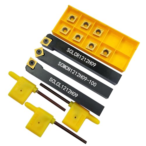 1/2 Inch Turning Chisel 12 mm SCLCR1212H09 + SCLCL1212H09 + SCMCN1212H09 Turning Chisel CNC Lathe Excircle Lathe Tool Holder Set and 10 Pieces CCMT09T304 / CCMT32.51 Indexable Carbide Lathe Turning 1/2 Inch