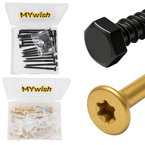 Mywish (15Sets) 1/4" x 3-1/2" Hex Head Lag Bolts & 56Pcs Wood Screws #10 x 3-1/2" 1lb Box, Decorative Screws 3-1/2 Inch, T25 Torx Drive Head, Outdoor Construction Screws, Lag Screws Wood Screws