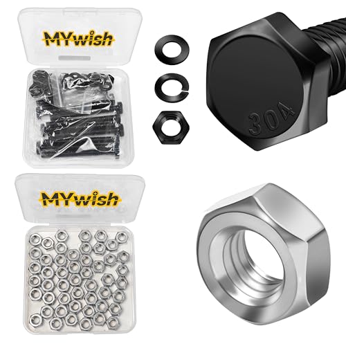 Mywish (10 Sets) 1/4-20 x 2 Hex Head Stainless Steel Bolts and Nuts & 1/4-20 Hex Nuts, 50Pcs Hardware Nuts, 304 Stainless Steel 18-8 Bright Finish Hex Nuts 1/4 20 Inch, 304 Stainless Steel 18-8, Bolts
