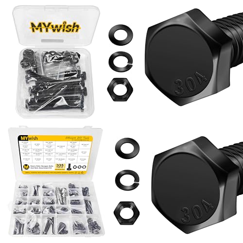 Mywish (10 Sets) 1/4-20 x 2 Hex Head Stainless Steel Bolts and Nuts & 355PCS 1/4-20 Bolt, SAE Hex Head Nuts and Bolt Assortment Kit, 5/16-18 Bolt, 3/8-16 Bolts, Black Oxide 18-8 304 Stainless Steel