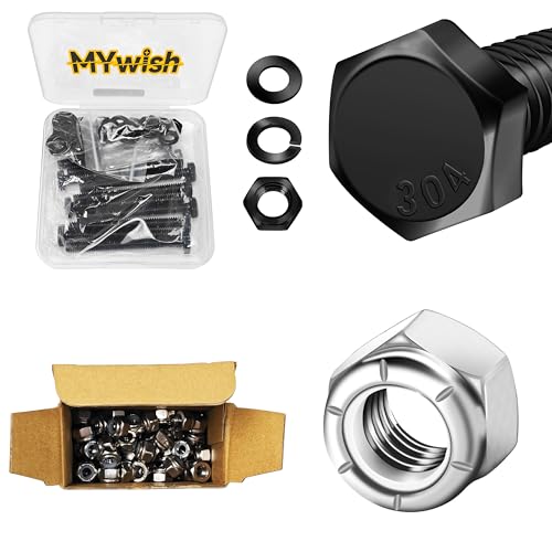 Mywish (10 Sets) 1/4-20 x 2 Hex Head Stainless Steel Bolts and Nuts & 120Pcs 1/4-20 Lock Nuts, 304 (A2-70) Stainless Steel Nylon Insert Locknuts, 304 Stainless Steel 18-8, Fully Threaded