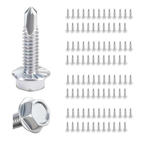 1/4" x 1" Hex Washer Head Self-Drilling Screws (100 PCS), Grade 8.8 Heat Treated Carbon Steel, Zinc Plated Self Tapping Screws, Industrial Strength Metal Fasteners Silvery Self-Drilling 100 pcs