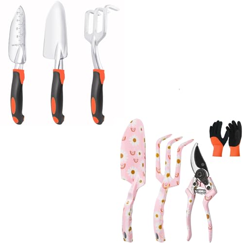 Garden Tools Set, 3 Pack Heavy Duty Gardening Tools Set+Garden Tools Set Heavy Duty Gardening Tools Set with Ergonomic Handle 4 Pack