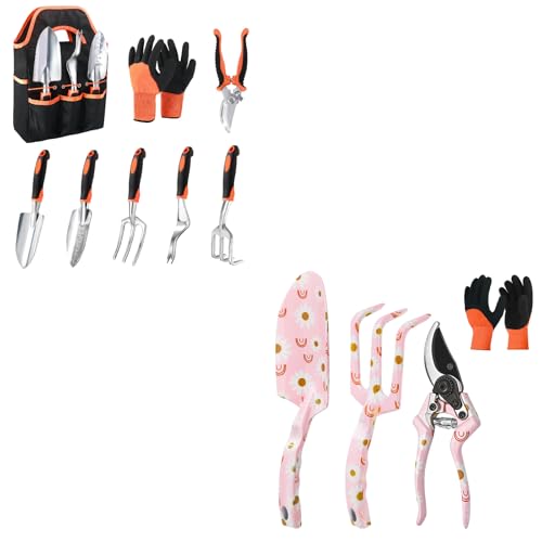 Garden Tools Set, 8 Piece Gardening Tools Set with Non Slip Ergonomic Handle, Heavy Duty Garden Tool Set with Storage Bag+ Garden Tools Set Heavy Duty Gardening Tools Set with Ergonomic Handle 4 Pack