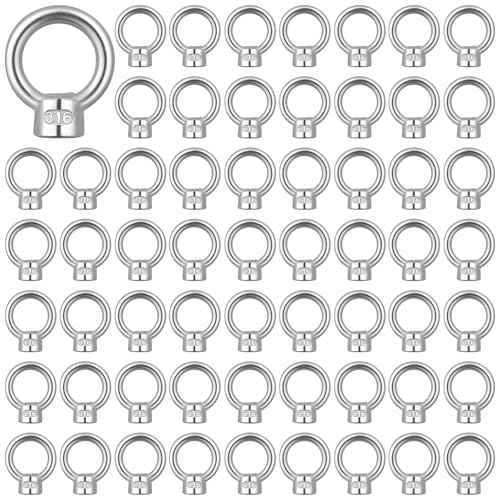 60 Pcs 1/4 Inch UNC 316 Stainless Steel Lifting Eye Nuts 60