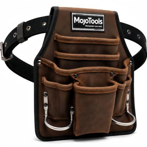 Genuine Leather Tool Belt Work Belt with Dual Steel Hammer Loops, Heavy-Duty Quick-Release Steel Buckle, Full-Grain Cowhide Suede Belt for Framers, Electricians & Plumbers (Brown) Brown