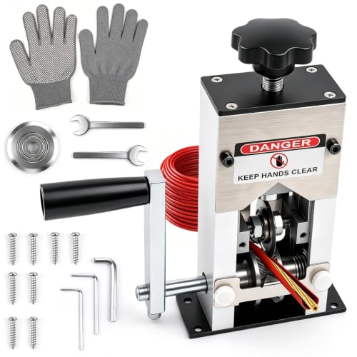Geila Wire Stripper Machine, Manual Copper Wire Stripping Tool 0.06-1'' with Replacement Blades, Drill Powered or Hand Crank for Scrap Copper Recycling Silver