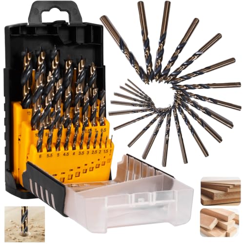 25Pcs Brad Point Drill Bit Set for Wood, Titanium Coated HSS Full Ground Metric Drill Bit Set for Hardwood & Softwood, 1-13mm (0.5mm Step) with Storage Case