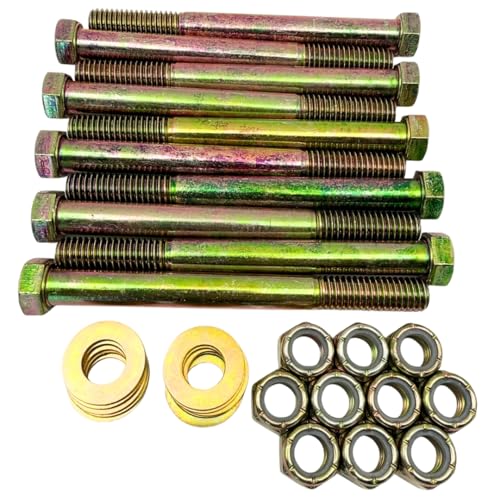 7/16"-14 x 4-1/2" Grade 8 Bolts (10-Pack) – Heavy-Duty Hex Bolts Includes Flat Washers & Nylon Lock Nuts – High-Strength SAE J429 Anti-Vibration 4.5" Coarse Thread Bolts 10 Bolts, Washers, Nuts