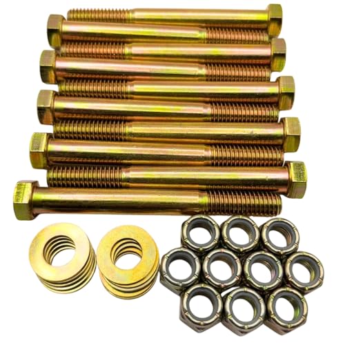 7/16"-14 x 4 Grade 8 Bolts (10-Pack) – Heavy-Duty Hex Bolts Includes Flat Washers & Nylon Lock Nuts – High-Strength SAE J429 Anti-Vibration 4.0" Coarse Thread Bolts 10 Bolts, Washers, Nuts
