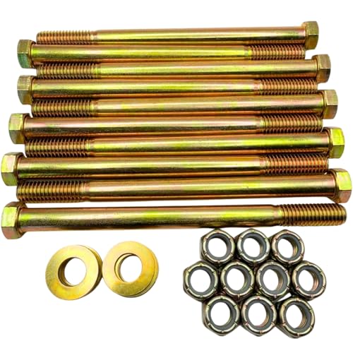 7/16"-14 x 6 Grade 8 Bolts (10-Pack) – Heavy-Duty Hex Bolts Includes Flat Washers & Nylon Lock Nuts – High-Strength SAE J429 Anti-Vibration 6.0" Coarse Thread Bolts 10 Bolts, Washers, Nuts