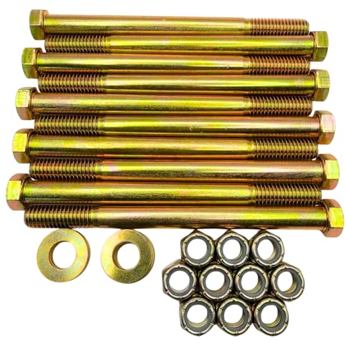 7/16"-14 x 5-1/2" Grade 8 Bolts (10-Pack) – Heavy-Duty Hex Bolts Includes Flat Washers & Nylon Lock Nuts – High-Strength SAE J429 Anti-Vibration 5.5" Coarse Thread Bolts 10 Bolts, Washers, Nuts