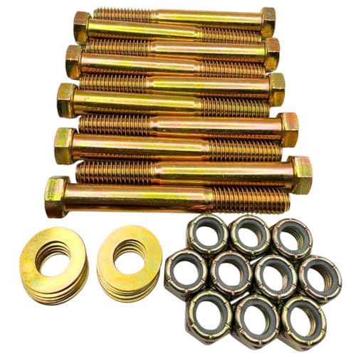 7/16"-14 x 3-1/2" Grade 8 Bolts (10-Pack) – Heavy-Duty Hex Bolts Includes Flat Washers & Nylon Lock Nuts – High-Strength SAE J429 Anti-Vibration 3.5" Coarse Thread Bolts 10 Bolts, Washers, Nuts