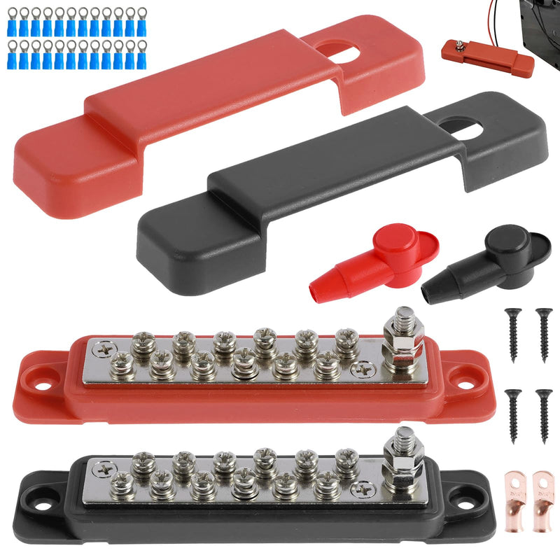 Busbar 12V-48V DC 150A Pack of 2 Power Distribution Block with Cover M6 Connection Bolts & 12 x M4 Clamping Screws, Busbar Distribution Block for Car Boat Caravan Truck Battery & Solar | Stromverteilerblock mit Schutzabdeckung, M6 Bolzen M4 Klemmen, in...