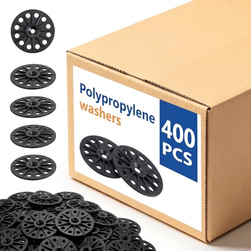 Fabbay 400 Pcs Polypropylene Washers 60 mm for Fixing Supporting Rigid Foam Insulation Panels and Sheets Load Spreading Plastic Washers Flat for Screws and Nail, Black