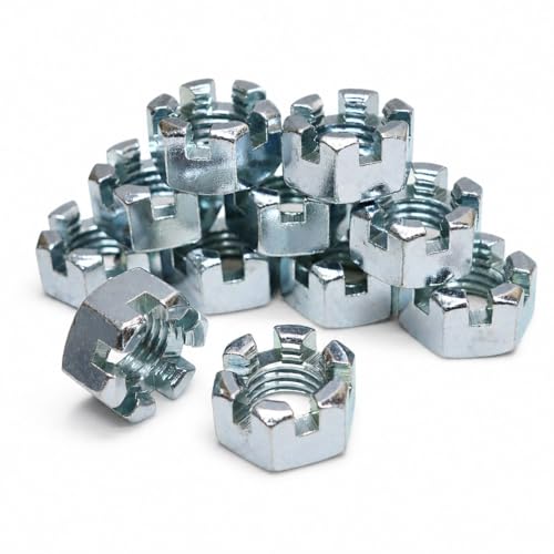 3/4-10 Castle Nut, Zinc Plated Grade 2 Steel, Coarse Thread, Slotted Hex Lock Nut, 20 Pack