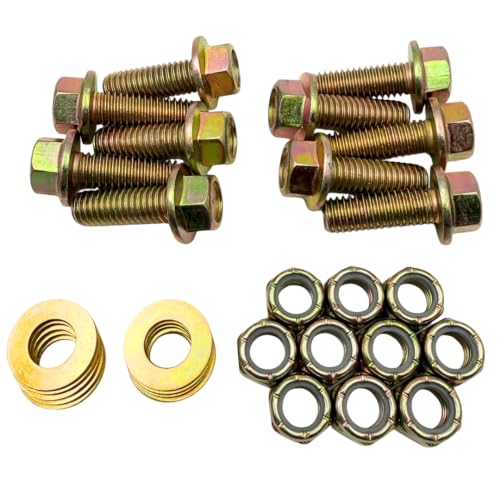 7/16"-14 x 1-1/4" Grade 8 Flange Bolts (10-Pack) – Heavy-Duty Hex Flange Bolts Includes Flat Washers & Nylon Lock Nuts – High-Strength SAE J429 1.25" UNC Coarse Thread Bolts 10 Bolts, Washers, Nuts