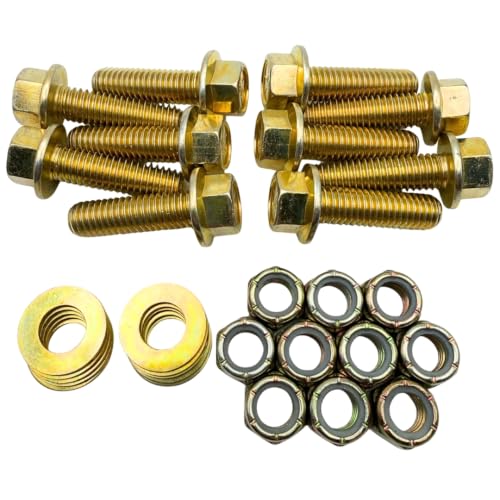 7/16"-14 x 1-1/2" Grade 8 Flange Bolts (10-Pack) – Heavy-Duty Hex Flange Bolts Includes Flat Washers & Nylon Lock Nuts – High-Strength SAE J429 1.5" UNC Coarse Thread Bolts 10 Bolts, Washers, Nuts