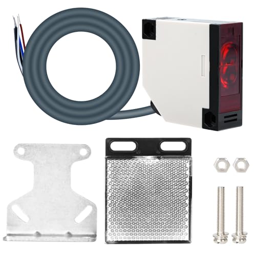 Reflector Photoelectric Sensor Switch, 12-24 Volt DC E3JK-R4M1 Photoelectric Sensor Switch, Light Barrier Garage Door AC 90-250 V 3A Sensor for Light Barrier, Induction Distance 0.1-4 m, Adjustable