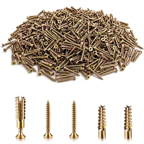 Moxweyeni 200 Pack 6 x 32 mm Hollow Wall Anchors with Screws, Gold