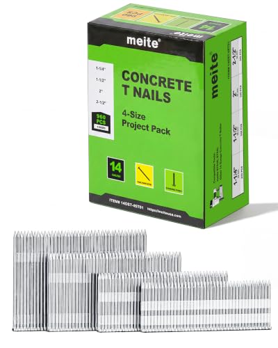 meite 14 Gauge Concrete T Nails, 960 PCS Concrete Nails for Concrete Nailer
