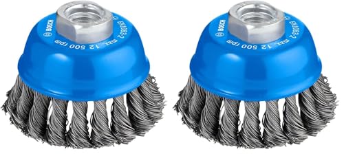 Bosch 1 x PRO Steel Longlife Cup Brush, Braided Wire for Small Angle Grinders and M14 Thread (for Steel, Diameter 75 mm, Professional Accessories Small Angle Grinder) (Pack of 2) 75 x 0.5 mm (Packung mit 2)