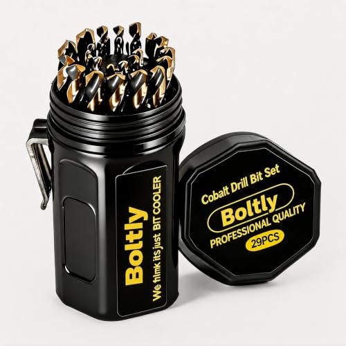 29Pcs Cobalt Drill Bit Set, 135 Degree Tip High Speed Steel with Black and Gold Finish, Stainless Steel, Plastic and Wood with Indexed Round Case 1/16"-1/2" 4341-29Pcs