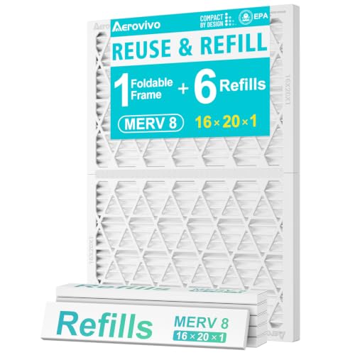 Refillable 16x20x1 Air Filter MERV 8, Reusable Frame & 6 Refills 16" x 20" x 1"