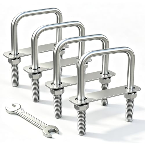 4 Sets M10 Square U-Bolts,304 Stainless Steel, 3-1/16"W×4-1/2"L M10x3-1/16 Wx 4-1/2"L