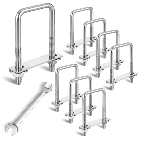 8 Sets Square U Bolts 1 Inch Wide, M8 Thread 1" W x 2-3/4" L 25mm X 70mm
