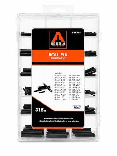 Titan Industrial Supply-315 Piece Roll Pin Assortment Kit – 11 Popular Sizes from 1/16" to 3/8" – Heavy-Duty Compression Pins with Organized Storage Case