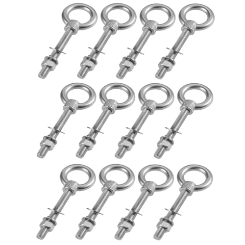 12Pcs Stainless Steel Ring Eye Bolts 3/8"-16 with Nuts, 3" Long 3/8"-16 x 3" 12