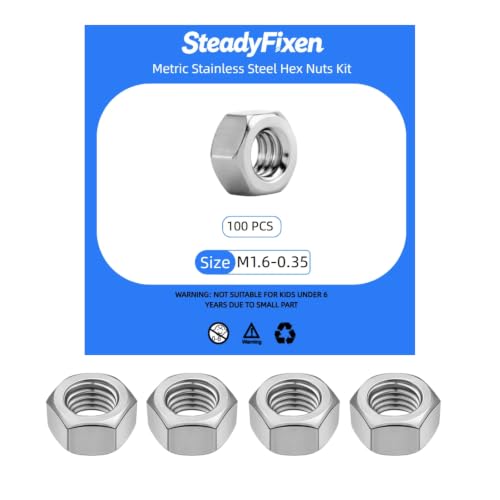 M1.6-0.35 Metric Finished Hex Nuts, 18-8 Stainless Steel, Plain Finish(100PCS) M1.6 M1.6-0.35
