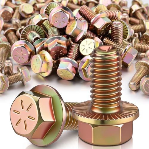 Shimeyao 50 Pcs 3/8-16 x 3/4" Grade 8 Hex Flange Bolts Yellow Zinc Plated Coarse Thread Alloy Steel Fasteners, Heavy Duty Hex Head Flange Screws for Automotive, Machinery, Trailer and RV, Repair 3/8-16 x 3/4"