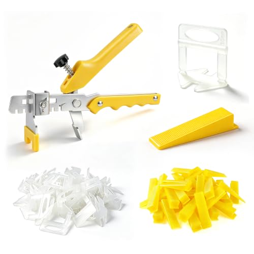Tile Leveling System Kit with Tile Plier, 300Pcs 1/8" PP Tile Leveling Clips & 100Pcs Reusable Wedges, Lippage Control Tile Leveler Tools for Floor Wall Tile and Stone Installation
