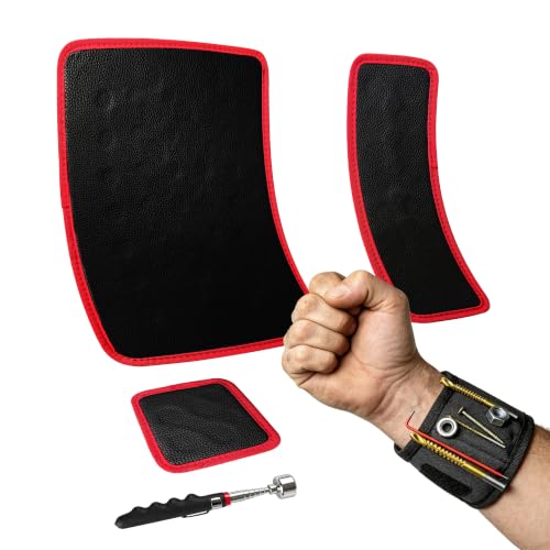 EACELIY 5PCS Magnetic Tool Mat Set,3 Sizes Magnetic Pads, 1 Magnetic Wristband & 25LBs Telescoping Magnetic Pickup Pen for garage, workshop and auto repair