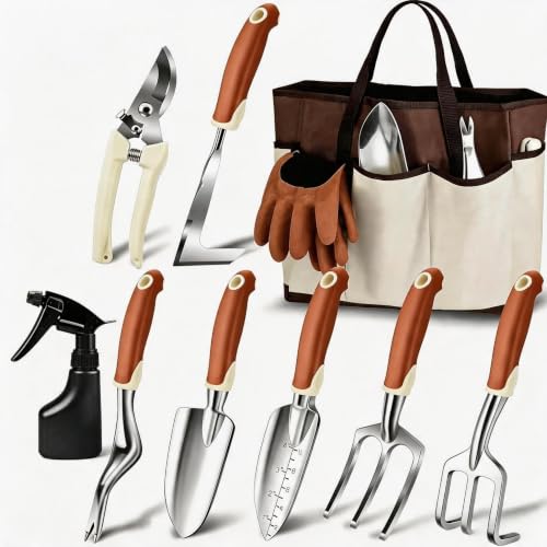 10Pcs Aluminum Garden Tools, Non‑Slip Handle with Gloves, 600D Tote Bag