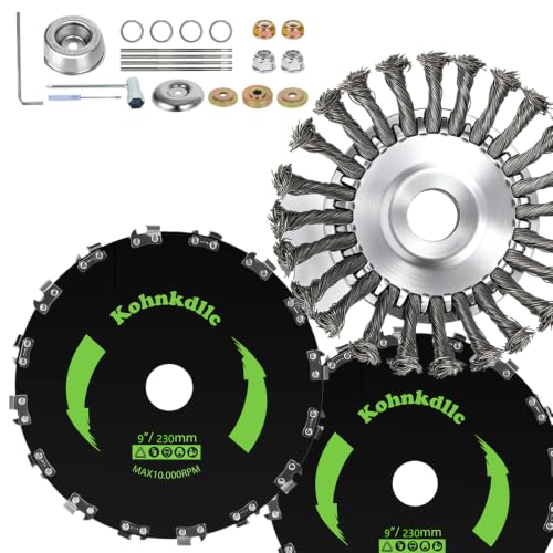 2*9 in Brush Cutter Blade +8 in Wired Trimmer Blade for Moss Grass Removal 2*9"20T+8"Wired Trimmer Blade
