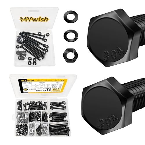 Mywish (10 Sets) 1/4-20x3 Hex Head Stainless Steel Bolts and Nuts with Flat & Lock Washers & 254Pcs Nuts and Bolts, 1/4 20 5/16 18 3/8 16 Bolt, Heavy Duty 304 Stainless Steel Bolts and Nuts Kit