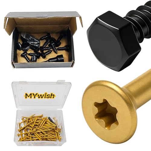 Mywish (15Sets) 3/8" x 1" Hex Head Lag Bolts & 77Pcs Wood Screws #10 x 2-1/2" 1lb Box, Deck Screws 2 1/2 Inch, T25 Torx Drive Head, Outdoor Construction Screws, Lag Screws Wood Screws