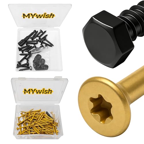 Mywish (20Sets) 1/4" x 1-1/4" Hex Head Lag Bolts & 77Pcs Wood Screws #10 x 2-1/2" 1lb Box, Deck Screws 2 1/2 Inch, T25 Torx Drive Head, Outdoor Construction Screws, Lag Screws Wood Screws